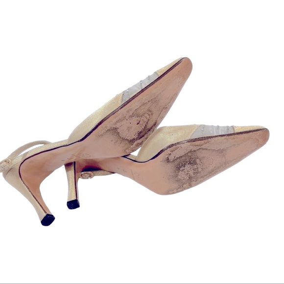 ST JOHN Beige Metallic Crystal Embellished Evening sling back Heels 8.5B - Picture 11 of 15